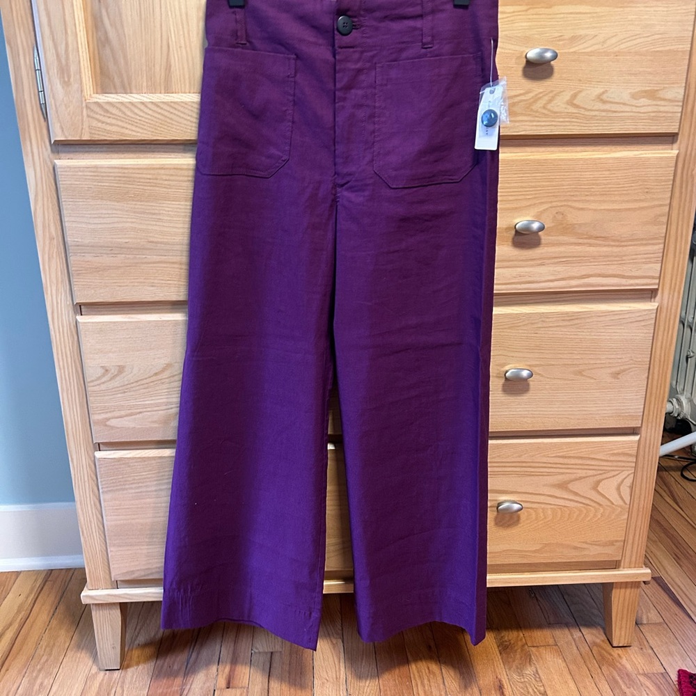 ✨ NWT Anthropologie The Colette Cropped Wide-Leg Pants — Deep Purple — Size 30 - Picture 3 of 6